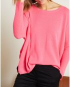 Pull poncho 100% Cachemire Elisabeth Col rond rose fluo